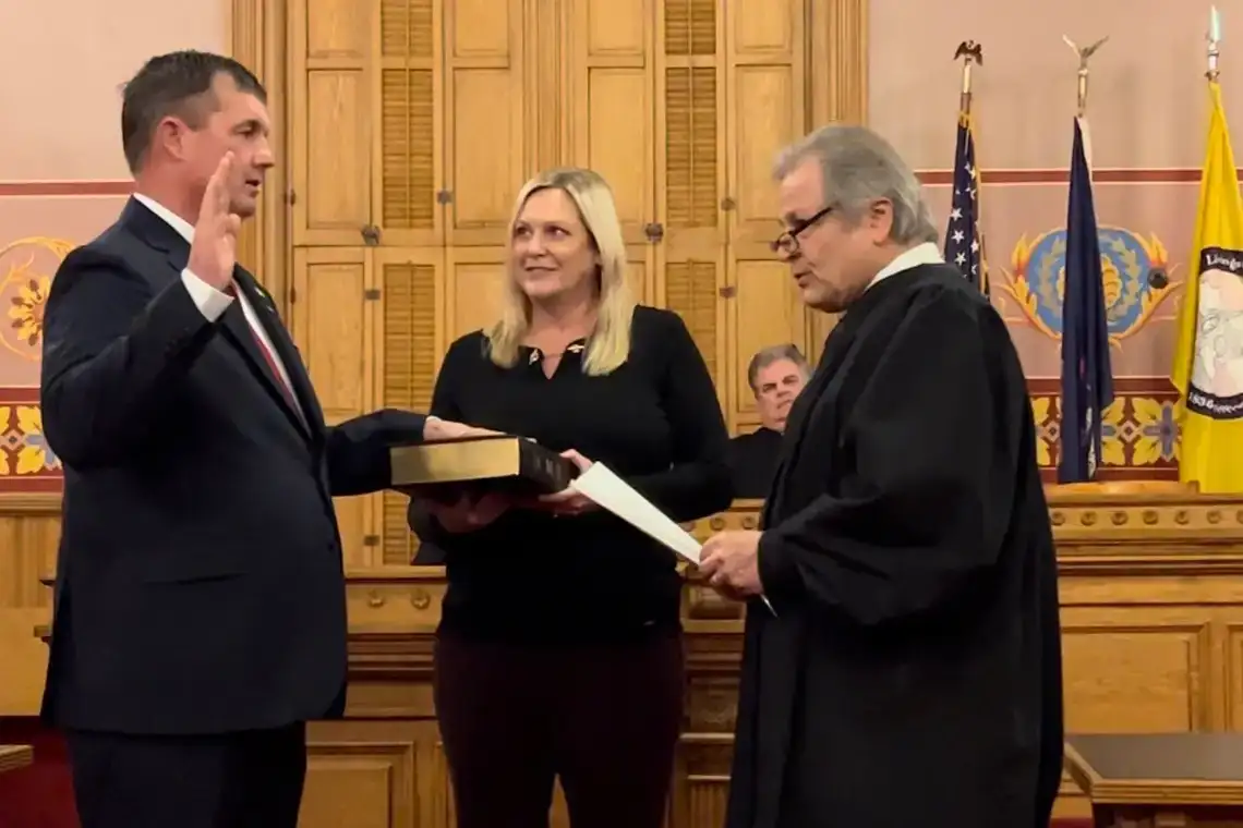 Frank Sample being sworn in